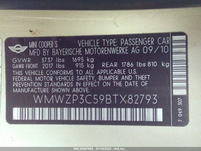 WMWZP3C59BTX82793 Mini COOPER CONVERTIBLE