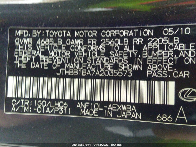 Lexus HS 250H 2010 JTHBB1BA7A2035573 Image 9
