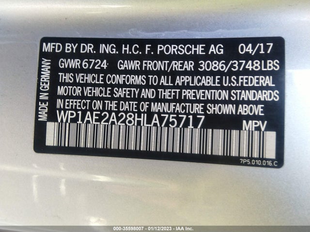2017 Porsche Cayenne, VIN: WP1AE2A28HLA75717