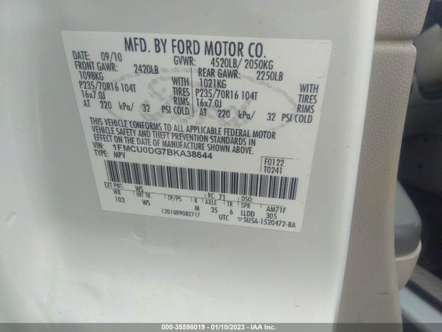 2011 FORD ESCAPE XLT VIN: 1FMCU0DG7BKA38644