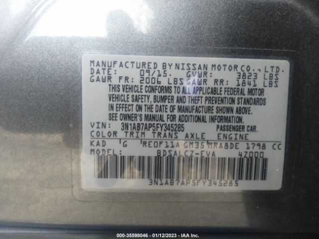 3N1AB7AP5FY345285 Nissan SENTRA S