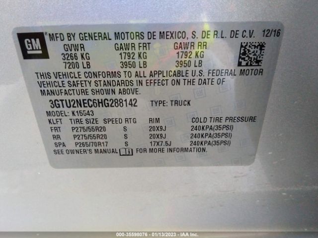 3GTU2NEC6HG288142 GMC Sierra 1500 Slt