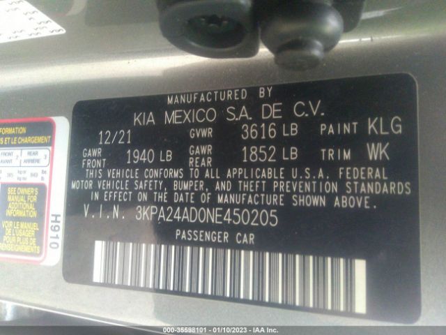 3KPA24AD0NE450205 KIA RIO S