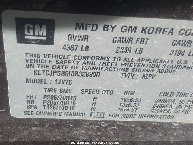 Chevrolet Trax Lt 2021 KL7CJPSB8MB328890 Image 9