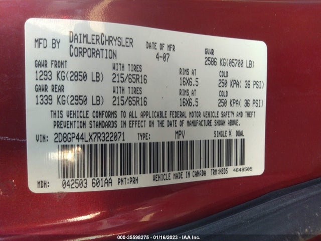 Dodge Grand Caravan Sxt 2007 2D8GP44LX7R322071 Image 10