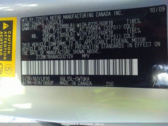 2T2BK1BA8AC032129 Lexus RX 350