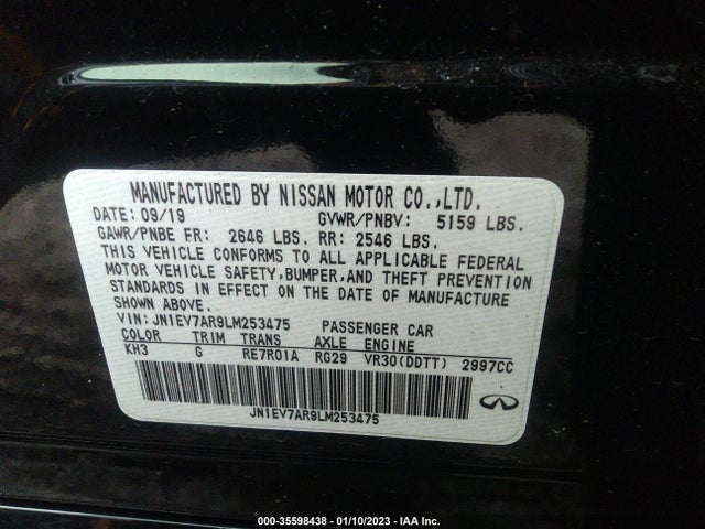 2020 INFINITI Q50 3.0T LUXE VIN: JN1EV7AR9LM253475