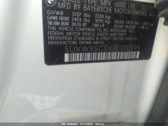 BMW X3 28I 2011 5UXWX5C5XBL700599 Image 10