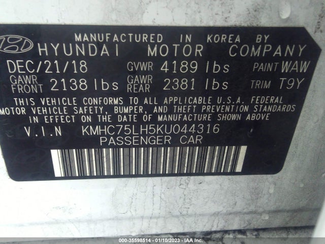 2019 Hyundai Ioniq, VIN: KMHC75LH5KU044316