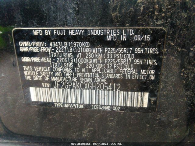 JF2GPAKCXGH205412 Subaru Crosstrek Limited