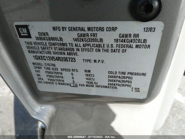 2004 GMC YUKON SLE VIN: 1GKEC13V54R206723