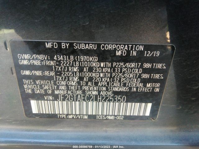 JF2GTAEC2LH225350 Subaru Crosstrek Premium