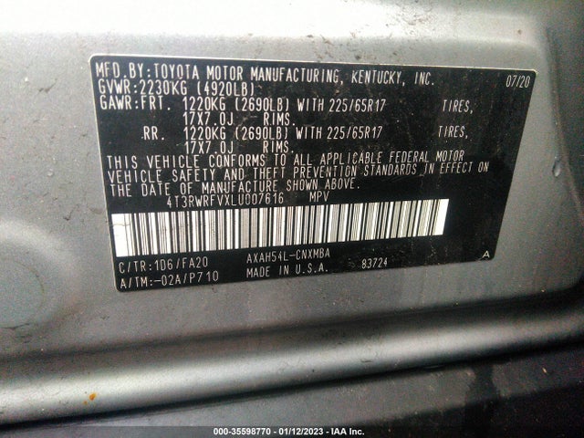 2020 Toyota RAV4, VIN: 4T3RWRFVXLU007616