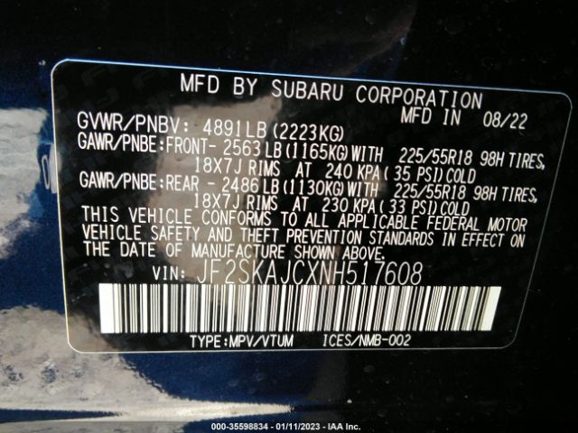 JF2SKAJCXNH517608 Subaru Forester Sport