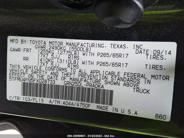 2015 TOYOTA TACOMA VIN: 5TFMU4FN5FX028733