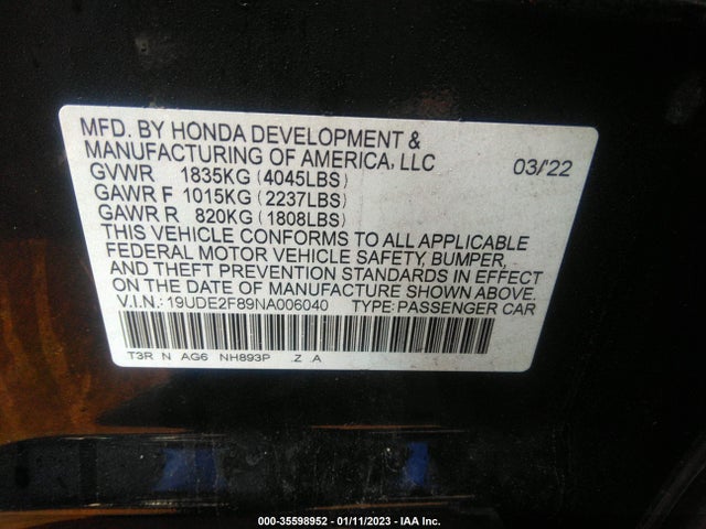2022 Acura ILX, VIN: 19UDE2F89NA006040