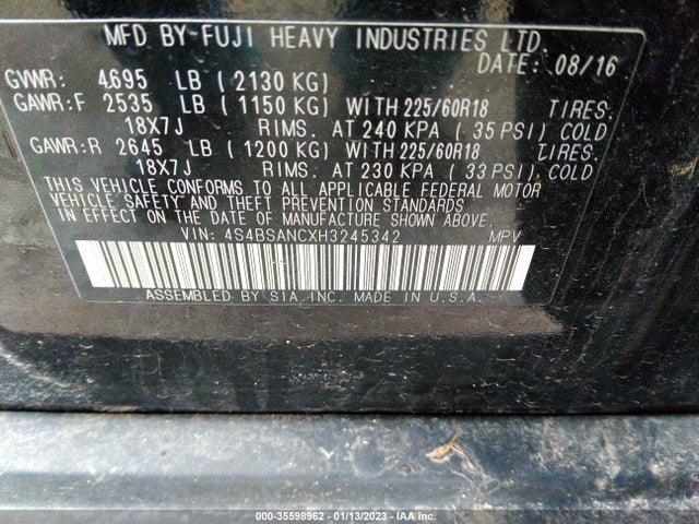 2017 Subaru Outback, VIN: 4S4BSANCXH3245342