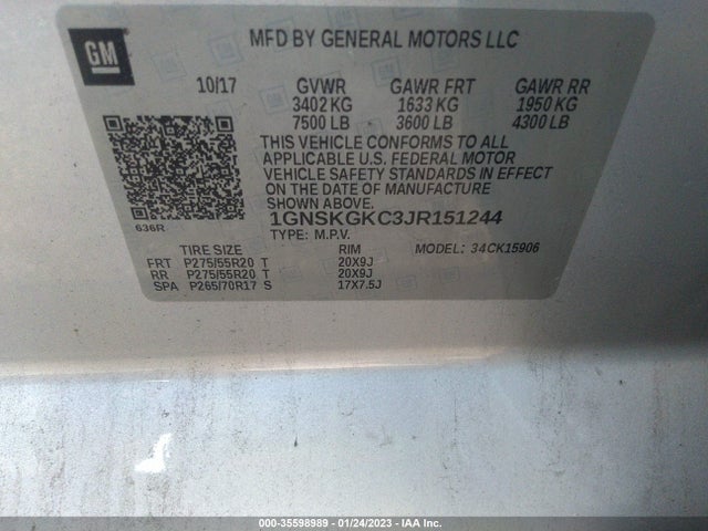 2018 Chevrolet Suburban, VIN: 1GNSKGKC3JR151244