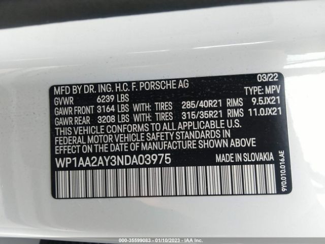WP1AA2AY3NDA03975 Porsche Cayenne