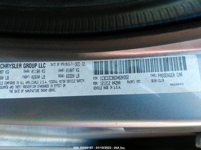 2013 DODGE AVENGER SXT VIN: 1C3CDZCB6DN620352