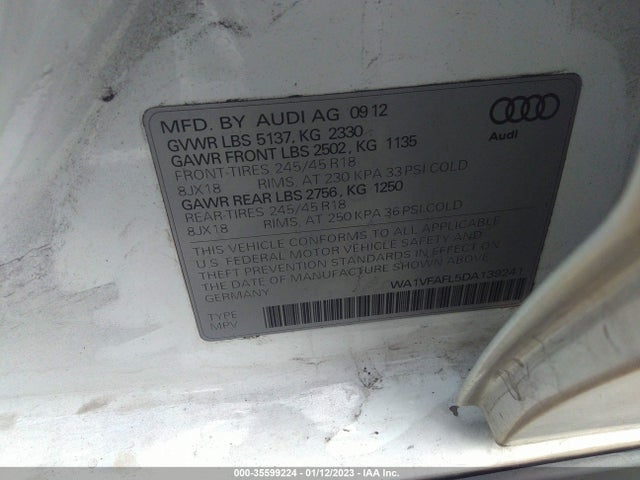 2013 AUDI ALLROAD PRESTIGE VIN: WA1VFAFL5DA139241