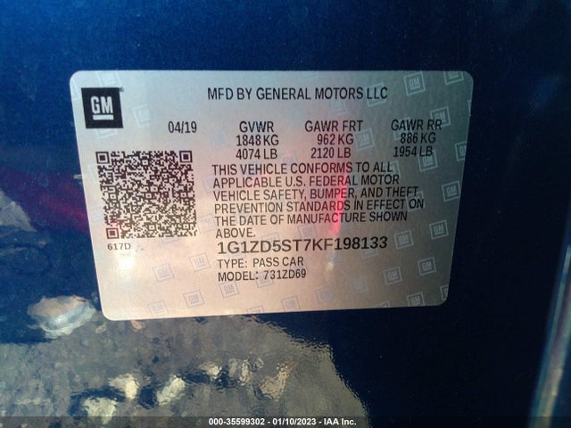 2019 Chevrolet Malibu, VIN: 1G1ZD5ST7KF198133