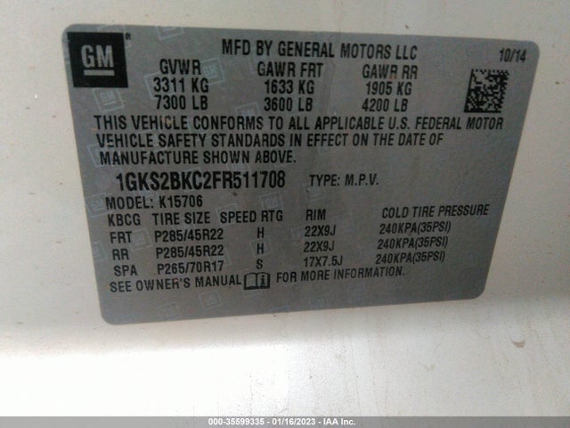2015 GMC Yukon, VIN: 1GKS2BKC2FR511708