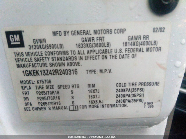 GMC YUKON SLT 2002 1GKEK13Z42R240316 Image 10