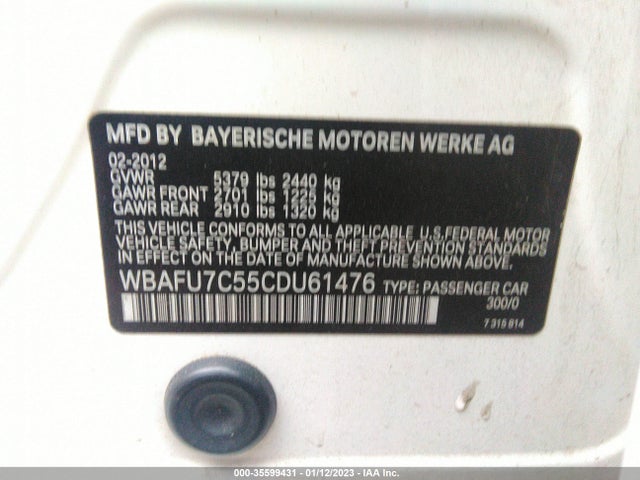 BMW 5 Series 535i Xdrive 2012 WBAFU7C55CDU61476 Image 10