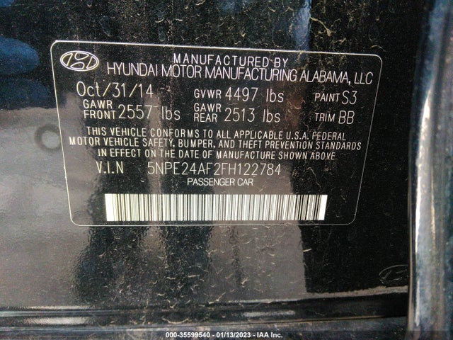 Продажа на аукционе авто 2015 Hyundai Sonata 2.4l Se, vin: 5NPE24AF2FH122784, номер лота: 35599540