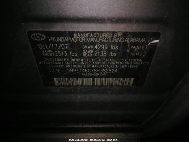Hyundai SONATA GLS 2008 5NPET46C78H382824 Image 10
