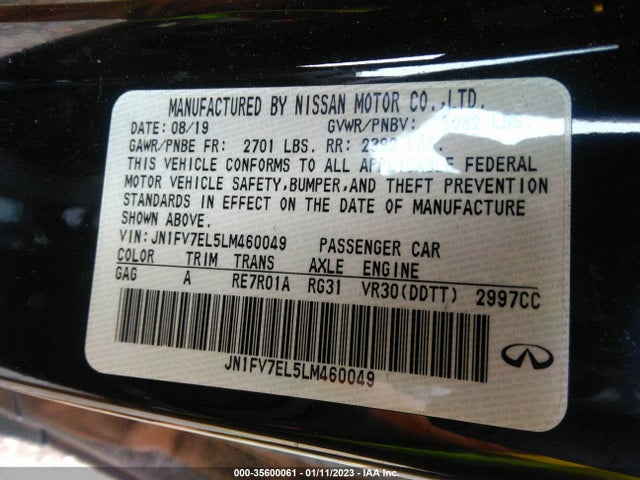 2020 Infiniti Q60, VIN: JN1FV7EL5LM460049