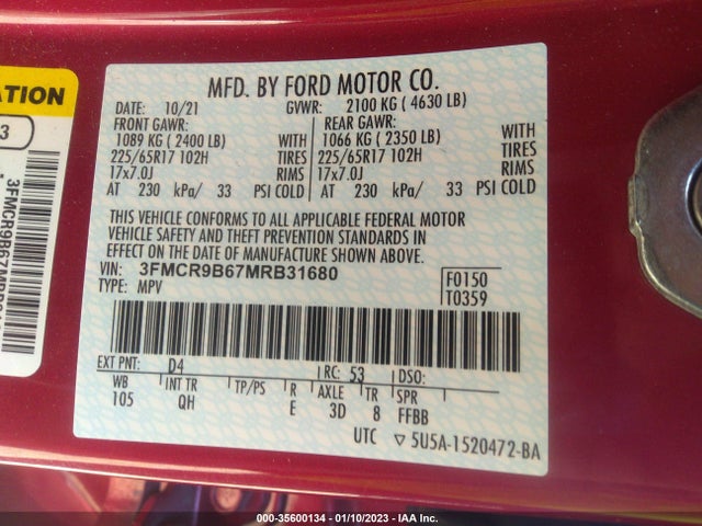 2021 Ford Bronco, VIN: 3FMCR9B67MRB31680