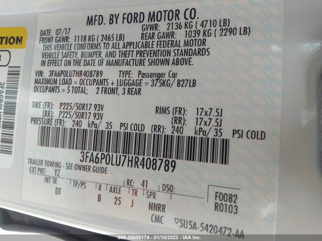 Ford Fusion Hybrid Se 2017 3FA6P0LU7HR408789 Image 11