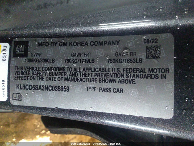 2022 Chevrolet Spark, VIN: KL8CD6SA3NC038959