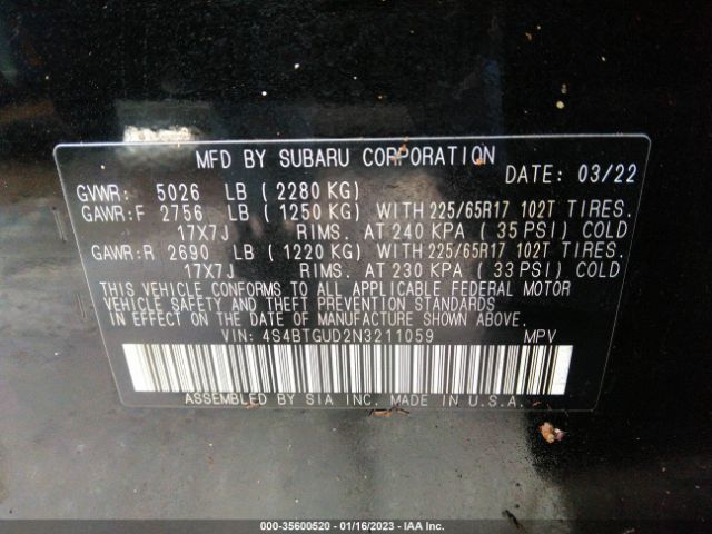 4S4BTGUD2N3211059 Subaru Outback Wilderness
