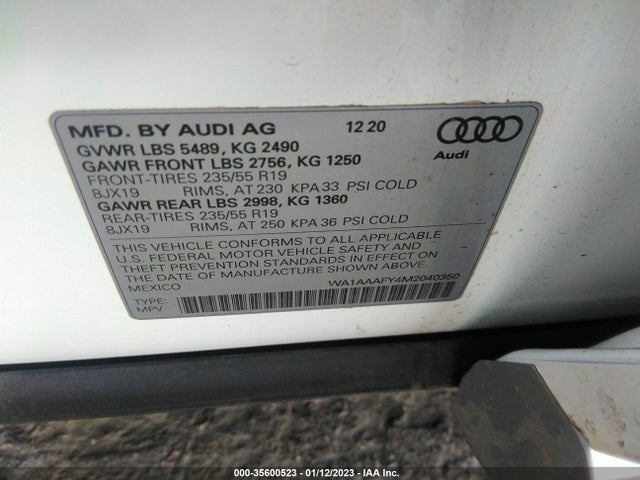 2021 Audi Q5, VIN: WA1AAAFY4M2040350