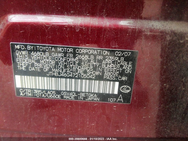 Lexus ES 350 2007 JTHBJ46G472105042 Image 9