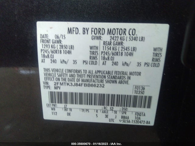 Ford EDGE SEL 2015 2FMTK3J84FBB66232 Image 11