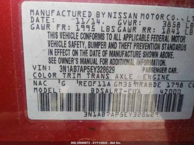 2014 NISSAN SENTRA SR VIN: 3N1AB7AP5EY328629