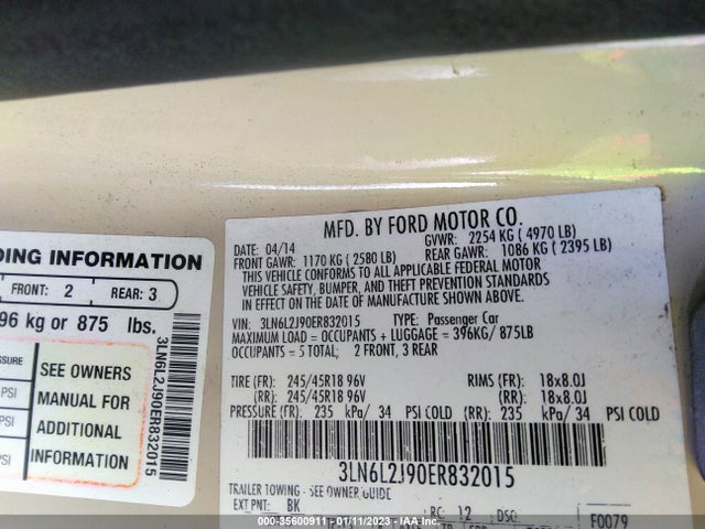 Lincoln MKZ 2014 3LN6L2J90ER832015 Image 10