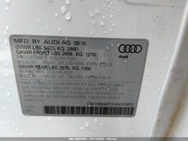 2017 Audi Q5, VIN: WA1M2AFP2HA039632
