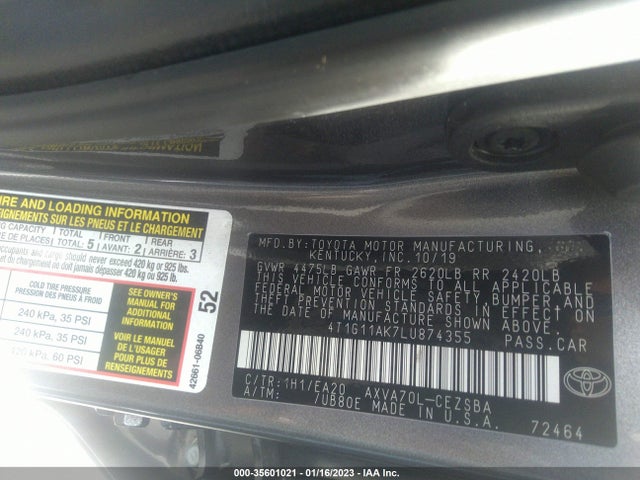 Toyota CAMRY SE 2020 4T1G11AK7LU874355 Image 9