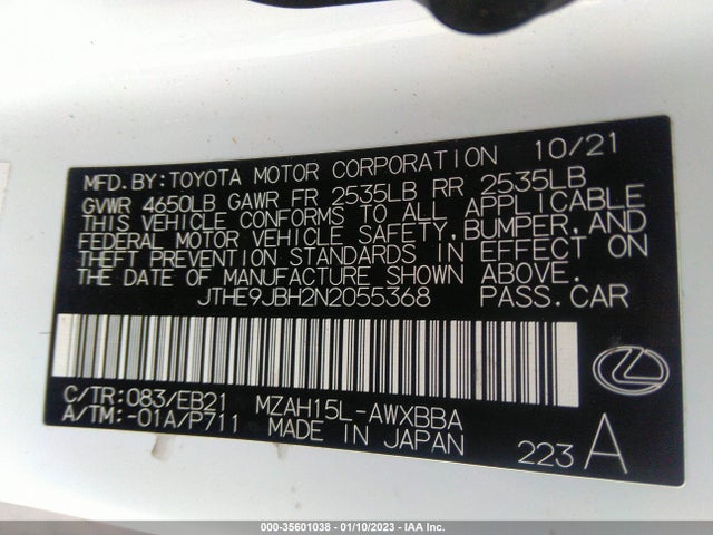 2022 Lexus UX, VIN: JTHE9JBH2N2055368