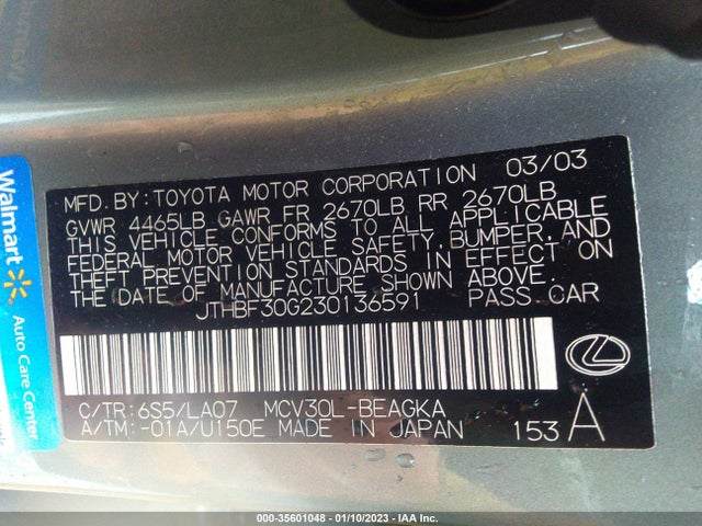 Lexus ES 300 2003 JTHBF30G230136591 Image 10