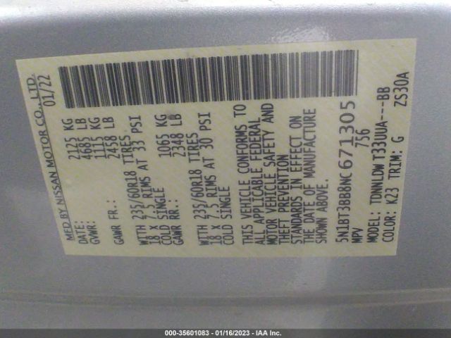 5N1BT3BB8NC671305 Nissan ROGUE SV