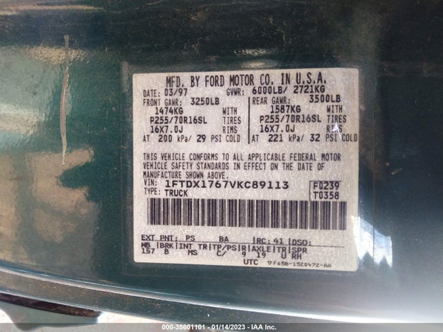 1997 FORD F-150 VIN: 1FTDX1767VKC89113