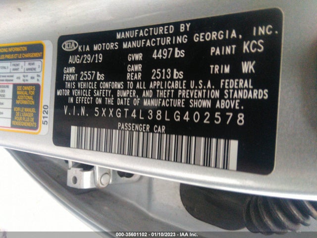 2020 Kia Optima, VIN: 5XXGT4L38LG402578
