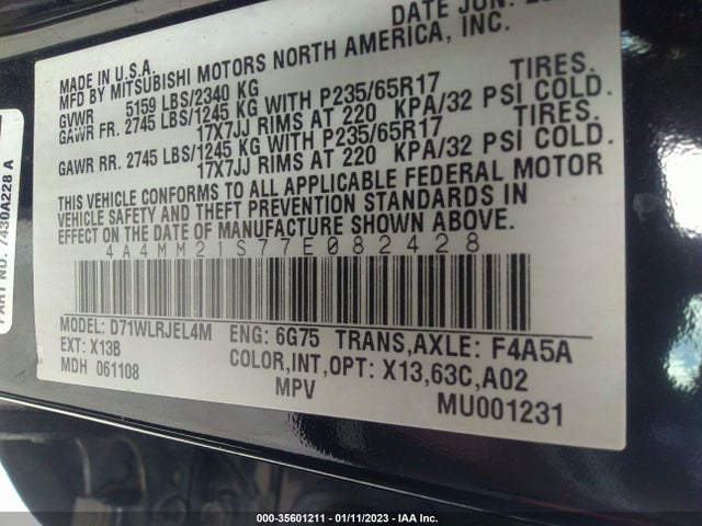 2007 MITSUBISHI ENDEAVOR LS VIN: 4A4MM21S77E082428