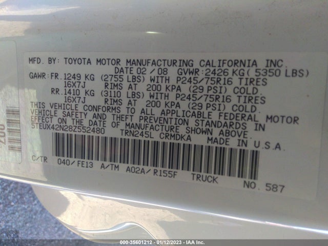 2008 TOYOTA TACOMA VIN: 5TEUX42N28Z552480